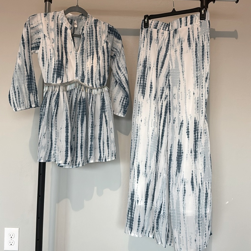 Peplum top and palazzo pants set..tie dye blue…Indian clothing..